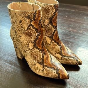 Charles by Charles David snakeskin, pointed toe, 3” heel ankle boot.